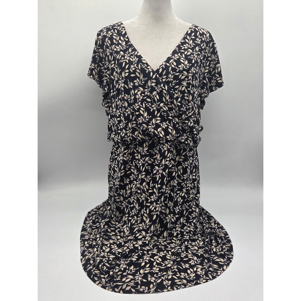 LOFT Outlet Size 14 Black Ivory Floral Faux Wrap Midi Dress NWT 101-925